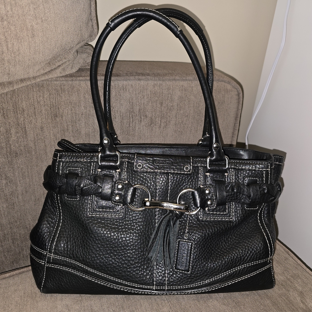 Coach Hampton - Black Pebbled Leather With Silver Hardware.